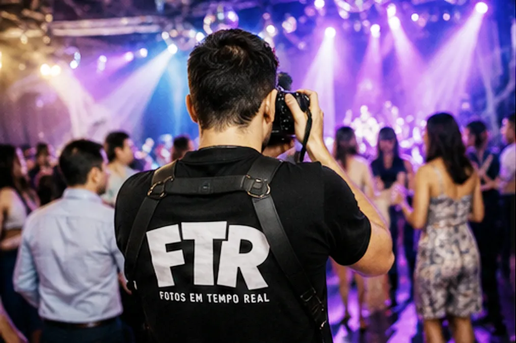 Fotógrafo enviando fotos durante evento